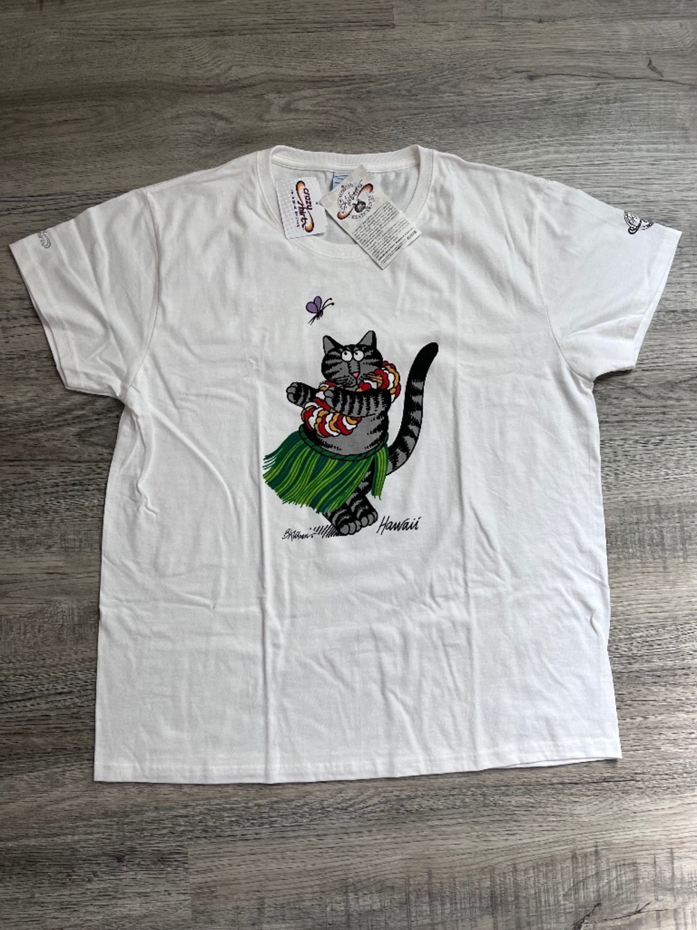 NEW nwt B Kliban Crazy Shirts T-Shirt XXL White Hula Cat Hawaii front and back
